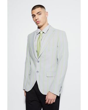 BoohooMAN Slim Single Breasted Wide Stripe Suit Jacket - Gray