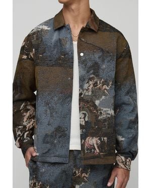BoohooMAN Tall Oversized Renaissance Tapestry Overshirt - Black