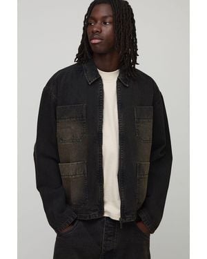 BoohooMAN Oversized Boxy Washed Jean Jacket - Black