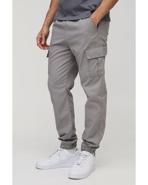BoohooMAN Elasticated Waist Cuffed Leg Cargo Trouser - Gray