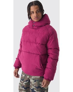 BoohooMAN Hooded Pullover Puffer Jacket In Purple - Pink