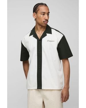 BoohooMAN Oversized Embroidered Revere Shirt - Green