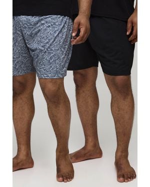BoohooMAN Plus Abstract Print 2 Pack Short Set - Blue