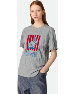 Bottega Veneta クラッシュド コットン プリント ジャージー Tシャツ - グレー