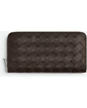 Bottega Veneta イントレチャート ジップアラウンドウォレット - ブラウン