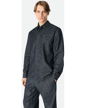 Bottega Veneta リンスド インディゴ デニム シャツ - ブルー