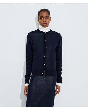 Bottega Veneta Silk Double Knit Cardigan - Blue