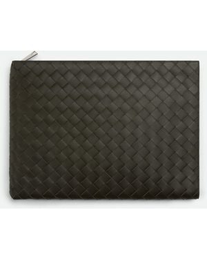 Bottega Veneta イントレチャート ハーフ ファスナーポーチ - グリーン