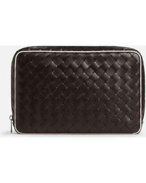 Bottega Veneta イントレチャート ラージ ファスナーポーチ - ブラック