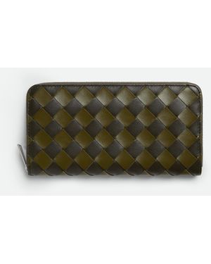 Bottega Veneta イントレチャート ジップアラウンドウォレット - グリーン