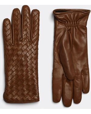 Bottega Veneta イントレチャートレザー グローブ - ブラウン
