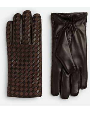 Bottega Veneta イントレチャートレザー＆スエード グローブ - ブラック
