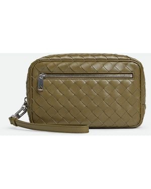 Bottega Veneta イントレチャート スモール リストレット ポーチ - グリーン