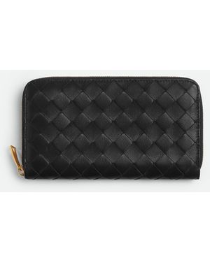 Bottega Veneta イントレチャート ジップアラウンドウォレット - ブラック