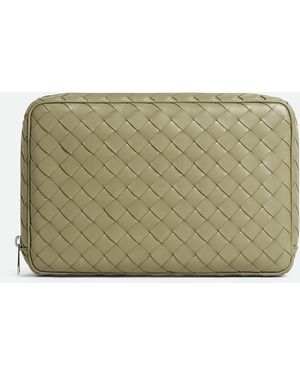 Bottega Veneta イントレチャート ミディアム ファスナー オーガナイジングポーチ - グリーン
