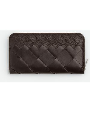 Bottega Veneta イントレチャート ジップアラウンドウォレット - ブラウン