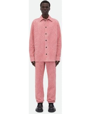 Bottega Veneta スエード イントレチャートレザー シャツ - ピンク