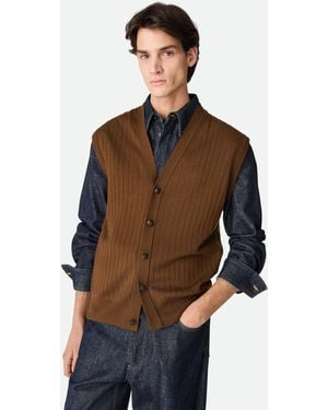 Bottega Veneta Wool Rib Cardigan Gilet - Brown