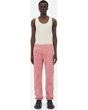 Bottega Veneta スエード イントレチャートレザー パンツ - レッド