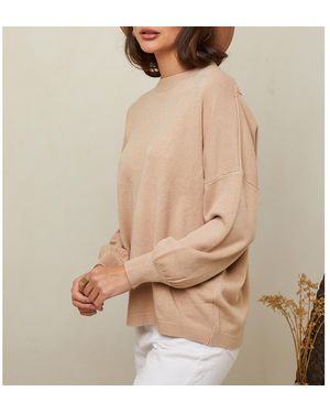 Sofiacashmere Camel Cashmere Blend V-Back Jumper - Natural