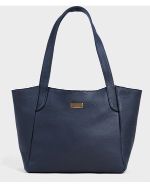Assots London 'Urban Tote' Pebble Grain Real Leather Work Tote Bag - Blue