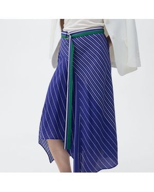 Mango Multi Striped Belted Midi Skirt - Blue