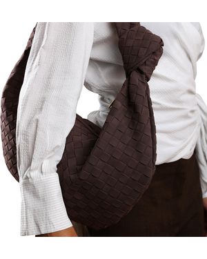 Where's That From 'Aqua' Knotted Strap Woven Shoulder Bag - Brown