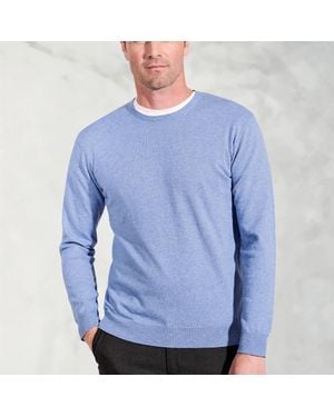 Brook Taverner Devon Sky Cotton Merino Crew Neck Jumper - Blue