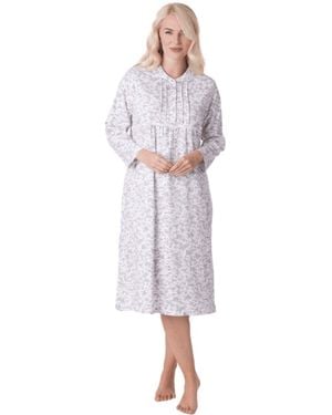 CAMILLE Heavyweight Floral Long Sleeve Jersey Nightdress - Grey