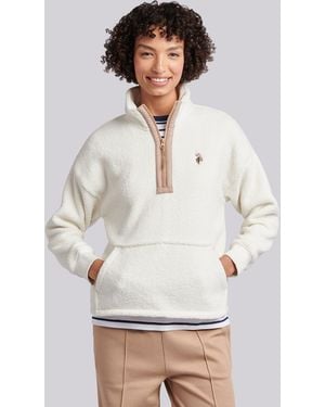 U.S. POLO ASSN. Borg Quarter Zip Fleece Jumper - White