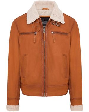 Infinity Leather Menstan Real Sheep Suede Bomber Jacket Aviator Jacket With Fur Lining - Brown