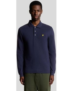 Lyle & Scott Long Sleeve Cotton Polo Shirt - Blue