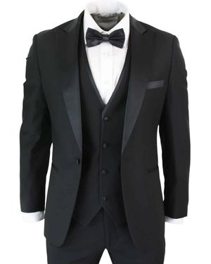 Paul Andrew 3 Piece Tuxedo Suit Classic Satin Dinner Tailored Fit Wedding Prom - Black