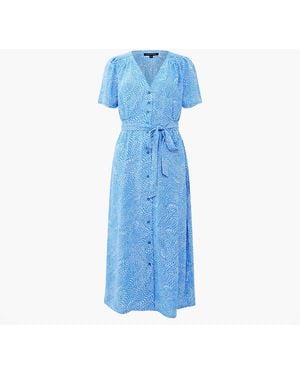 French Connection Print Short Sleeve Button Midi Dress - Blue