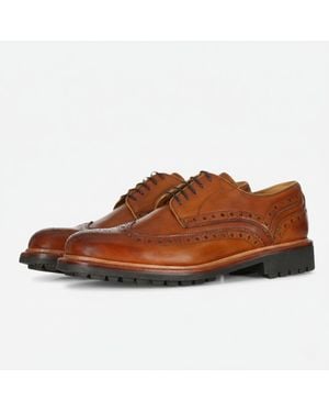 Oliver Sweeney Antiqued Calf Leather Derby Brogues - Brown