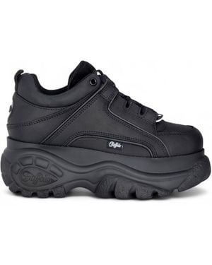 Buffalo Leather Chunky Platform Fashion Trainers - Black