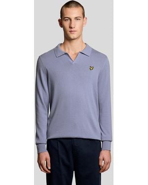 Lyle & Scott Cotton Long Sleeve Polo Collar Jumper - Blue