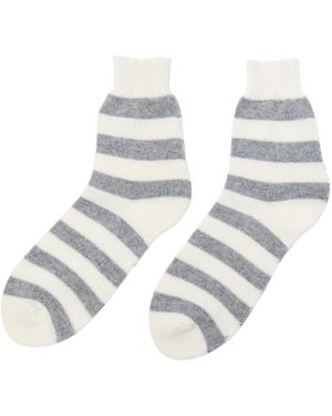 Laycuna London Cream Striped Cashmere Bed Socks - Grey