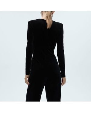 Mango Crossed Velvet Jumpsuit - Black