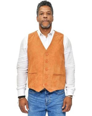 Infinity Leather Soft Suede Tan Leather Waistcoat-Grays - Blue