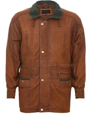Infinity Leather 3/4 Nubuck Tan Leather Parka Coat-Farnham - Brown