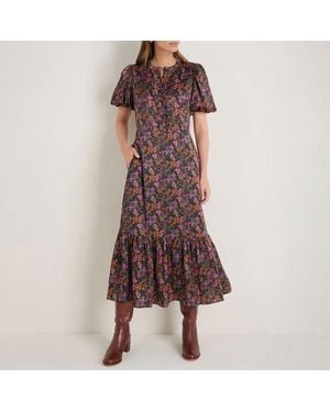 Wyse Autumn Ditsy Celeste Silk Satin Blend Dress - Brown
