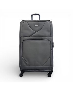 Infinity Leather Soft Shell Lightweight Nylon 4 Wheel Travel Case Holiday Extra Large Suitcase - Grey