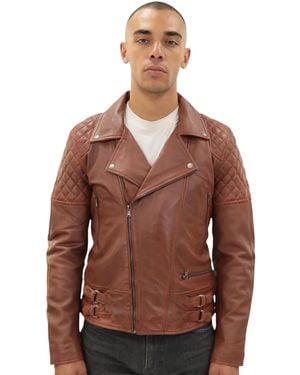 Infinity Leather Quilted Leather Biker Jacket-Stonehouse - Brown