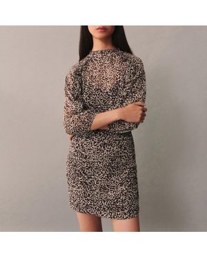 Mango Leopard Print Draped Dress - Grey
