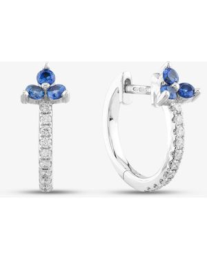 T.H.Baker 14Ct Sapphire & Brilliant Cut Diamond Hoop Earrings E39076Gw14Sa (X2) - Blue