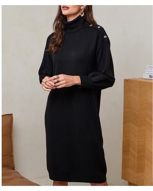 Sofiacashmere Cashmere Blend Embellished Roll Neck Dress - Black