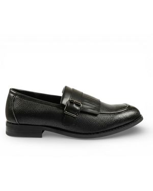 Infinity Leather Faux Leather Fringe Monk Strap Slip-On Loafers Shoes - Black