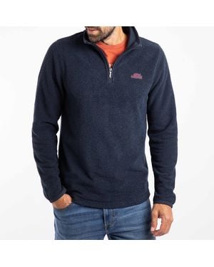 Weird Fish Erill 1/4 Zip Textured Fleece Sweatshirt - Blue