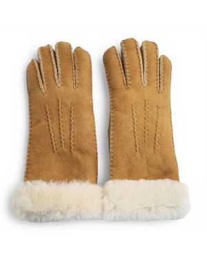 Infinity Leather Genuine Tan Sheepskin Suede Gloves With Fur Cuff - Metallic